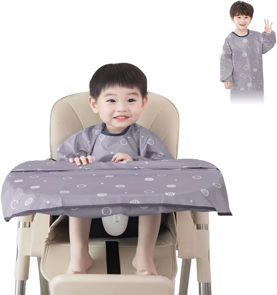 MOTEERLLU Coverall Baby Feeding Bib for Eating,Long Sleeves Bib Attaches to Highchair and Table,Weaning Bibs - Image 1